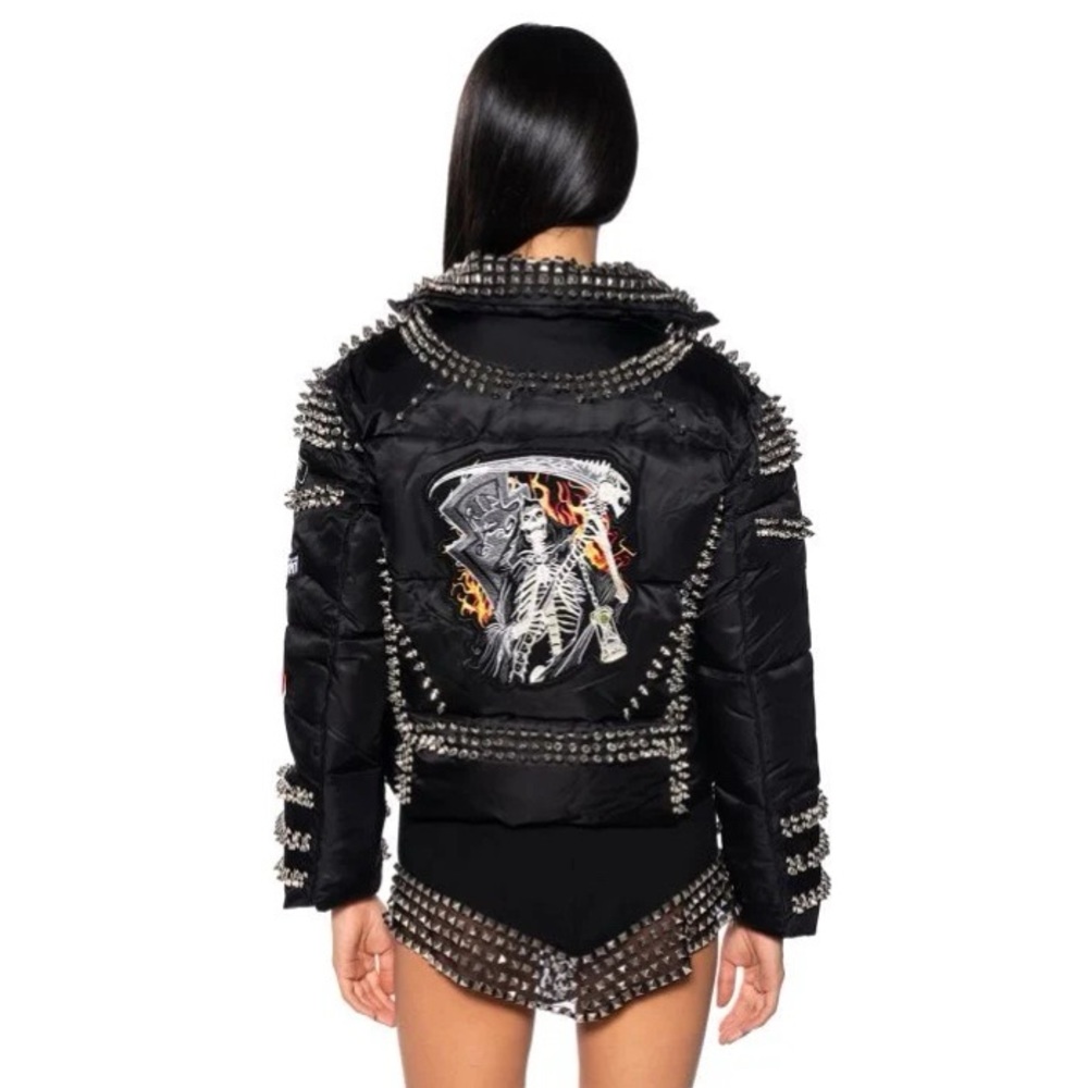 ACDC SPIKED PATCH PUFFER COAT IN BLACK NWT - Picture 7 of 16